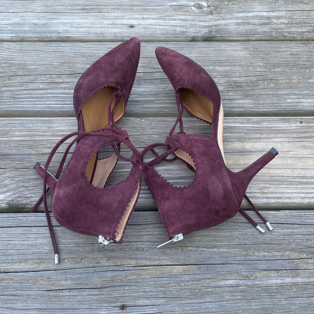 Arturo Chiang maroon genuine suede leather heels lace up back zip sz 7.5